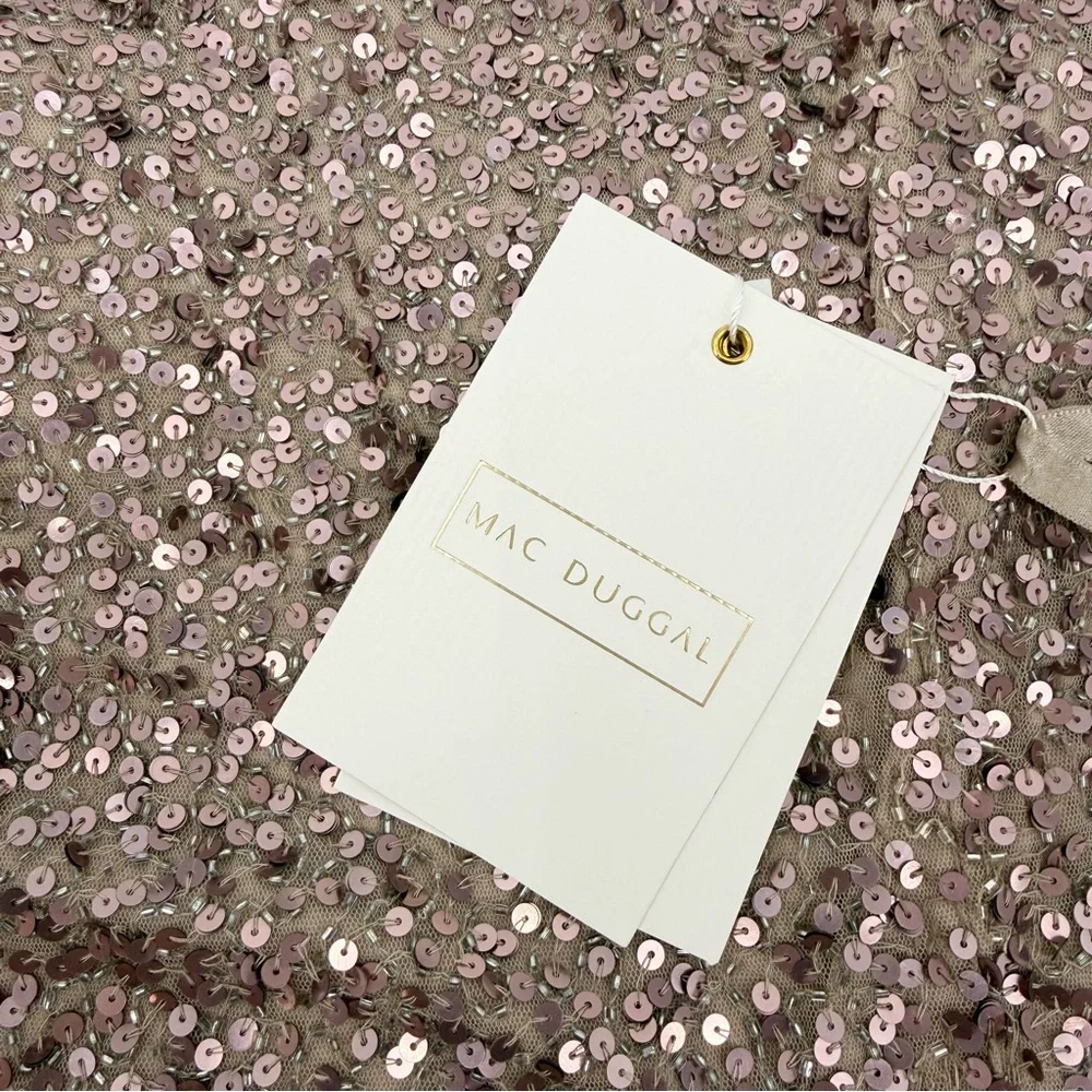 Mac Duggal 5526 Rosewood Rose Gold Sequin Jewel Neck Tea Length Dress NWT 12 - Picture 12 of 15